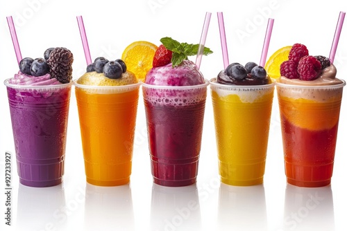 Juices and Floats in Plastic Cup on white background created with Generative AI