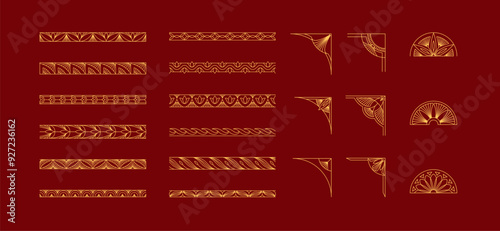 Frame constructor of boho geometric design elements. Simple corner, wreath and seamless borders for book covers print, social media and packaging or wedding greeting card. Vector illustration