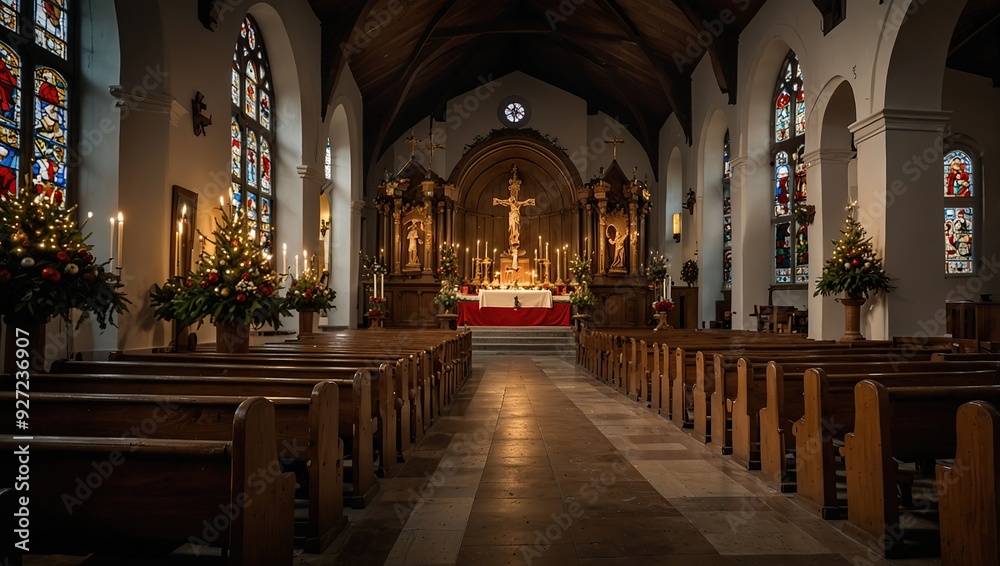 Fototapeta premium The interior decoration of a church on Christmas