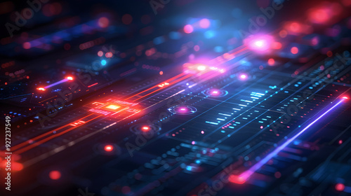Abstract 3D Background with Neon Lights and Geometric Shapes