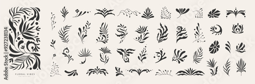 Retro groovy floral illustration in wavy and naive style. Organic shapes, vibrant flowers print for poster, social media or packaging. Botanic vector illustration