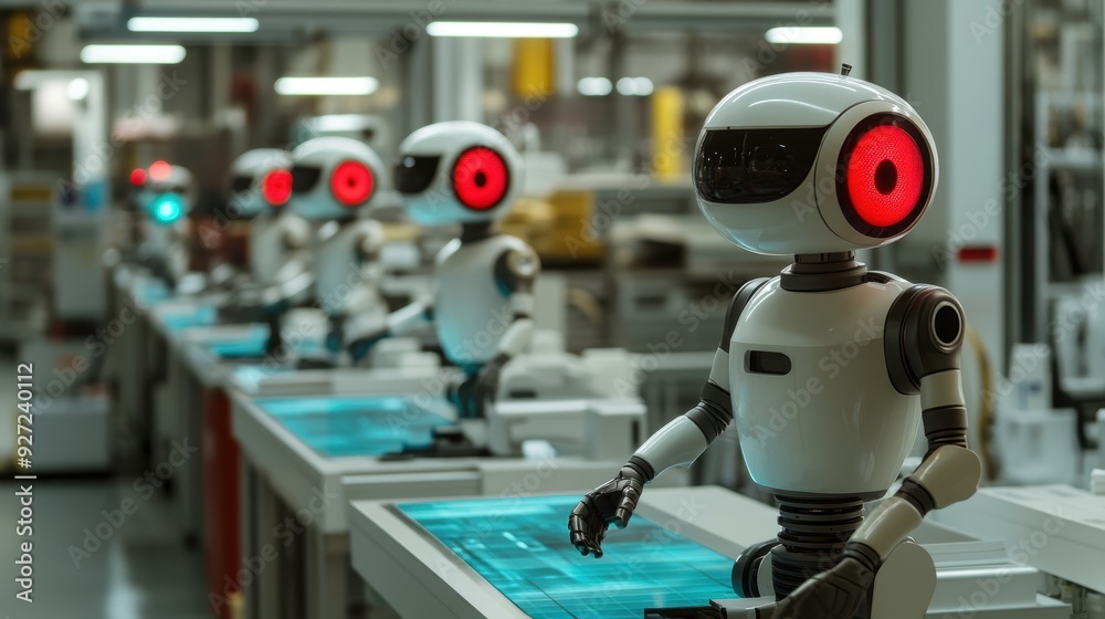 Automated Quality Assurance: Robots Checking Production in Modern Factory Setting Automated Quality Assurance: Robots Checking Production in Modern Factory Setting