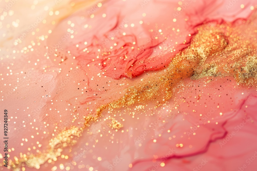 Fototapeta premium Abstract art with pink and gold colors and glitter