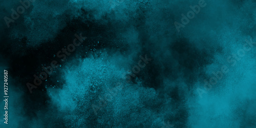 abstract cloud and vapor texture background. Black and blue smoke aquarelle smudge illustration smooth grungy smokey light pastel colors ink glow. Teal color powder explosion .	
