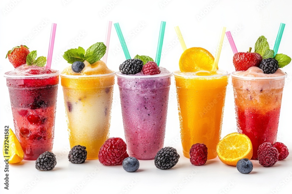 Juices and Floats in Plastic Cup on white background created with Generative AI Juices and Floats in Plastic Cup on white background created with Generative AI