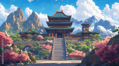 2d pixel art of China palace, aisan palace, game art, 16-bit, 32-bit