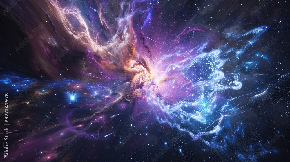 Big Bang colorful space galaxy fog cloud nebula. Universe science astronomy and stary night cosmos mockup background. Supernova concept wallpaper Big Bang colorful space galaxy fog cloud nebula. Universe science astronomy and stary night cosmos mockup background. Supernova concept wallpaper