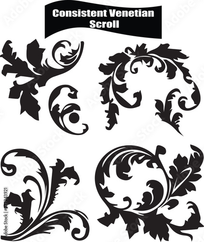 Consistent Venetian Scroll Abstract Silhouette Vector Graphics Pack