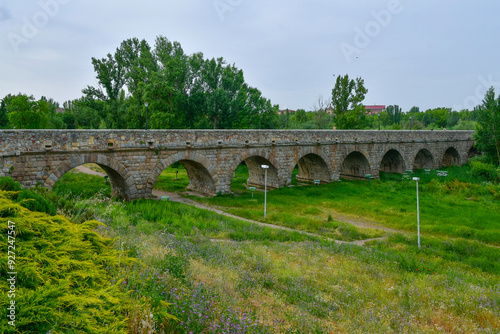 The ancient Roman bridge in Salamanca, historic city in Spain.