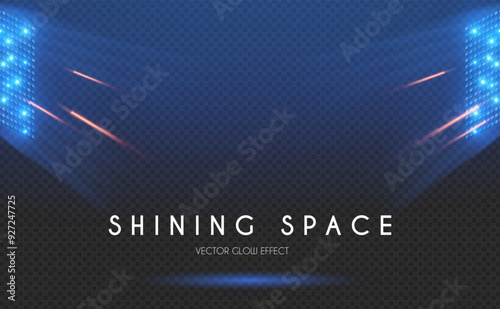 Stadium and spotlight transparent light effect. Soccer and sports design