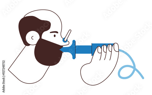 Male Performs Pulmonary Function Test. Black and White Modern Flat Vector Illustration. Lung Function Test on Patient. Website Banner, Landing Page Design Template.