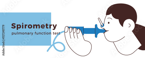 Female Performs Pulmonary Function Test. Black and White Modern Flat Vector Illustration. Lung Function Test on Patient. Website Banner.