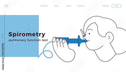 Female Performs Pulmonary Function Test. Black and White Modern Flat Vector Illustration. Lung Function Test on Patient. Website Banner, Landing Page Design Template.