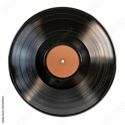 A classic black vinyl record showcasing its circular shape and smooth surface, with a central label and grooves that reflect light, evoking nostalgia for vintage music photo