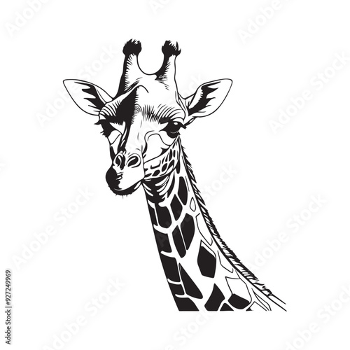 line art giraffe on white background. sketch style. Vector graphic icon animal. photo