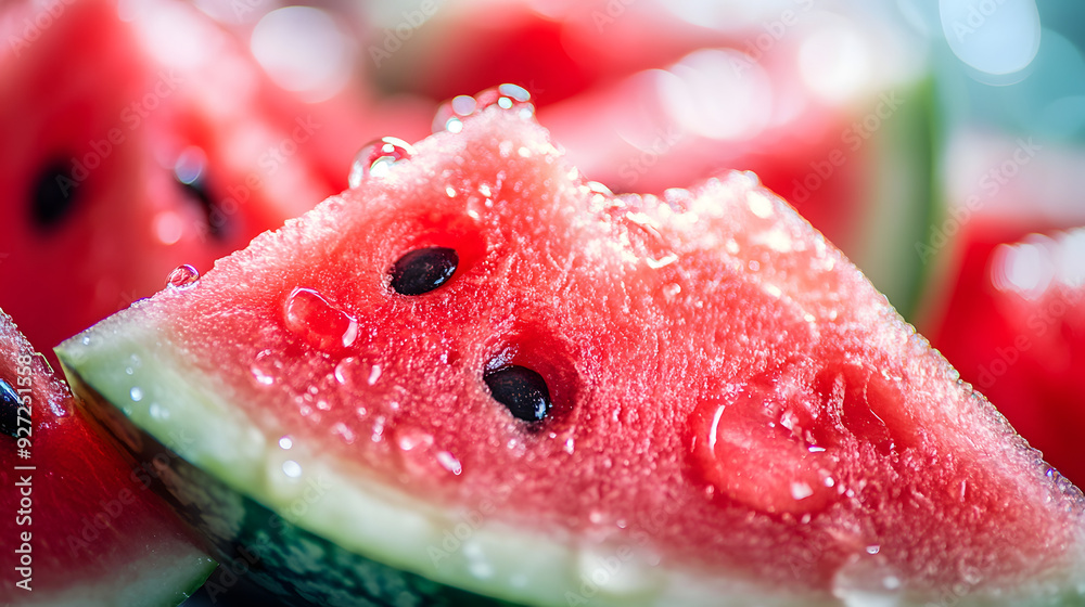 Closeup of Watermelon slices with water drops Closeup of Watermelon slices with water drops
