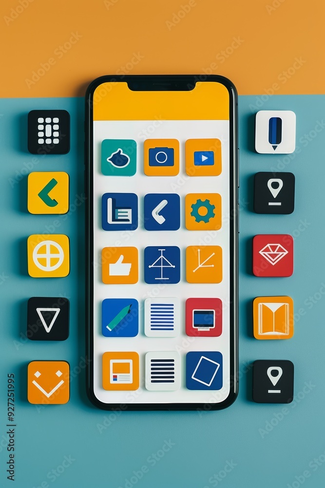 Diverse E-Learning Course Icons Displayed on Smartphone Screen for Modern Digital Education Diverse E-Learning Course Icons Displayed on Smartphone Screen for Modern Digital Education