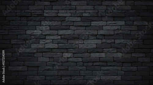 Stone wall of varied black brick shades with texture 