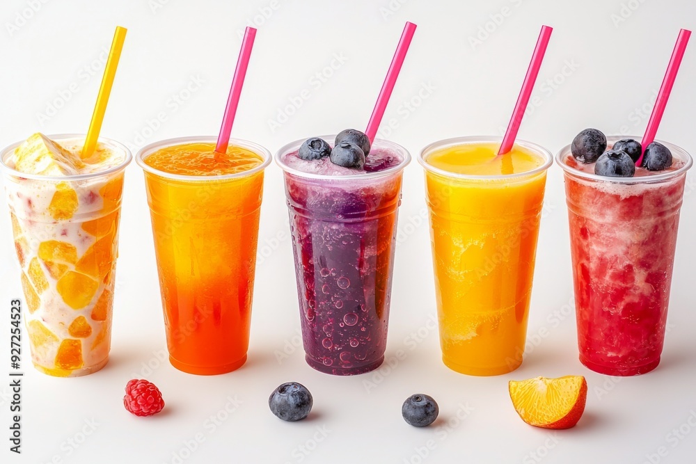 Juices and Floats in Plastic Cup on white background created with Generative AI Juices and Floats in Plastic Cup on white background created with Generative AI