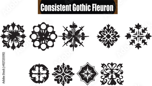 Consistent Gothic Fleuron Elegant Silhouette Vector Illustrations