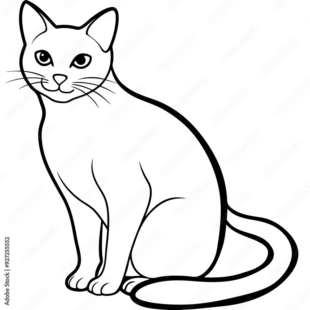 Minimalist line drawing of a sitting cat - clean black & white illustration for pet brands, animal shelters & cat lover gifts