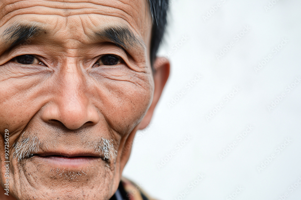 Close-up Portrait of an Elderly Asian Man with a Calm Expression Close-up Portrait of an Elderly Asian Man with a Calm Expression