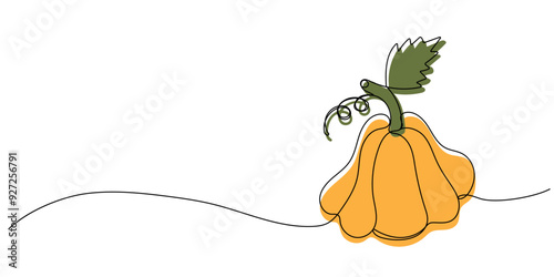 Pumpkin. Continuous one line drawing. Halloween and Thanksgiving concept. Autumn harvest. Vector illustration