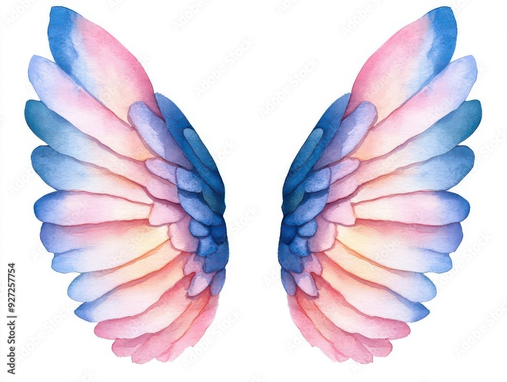 Fototapeta premium Beautiful watercolor wings in soft pastel colors, perfect for artistic designs, illustrations, and creative projects.