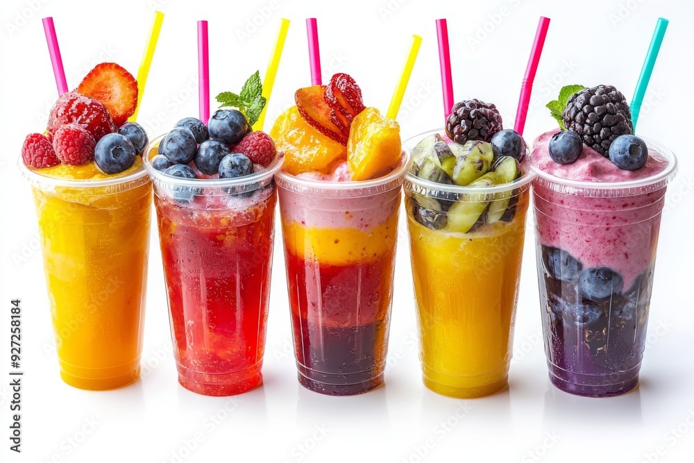 Juices and Floats in Plastic Cup on white background created with Generative AI Juices and Floats in Plastic Cup on white background created with Generative AI