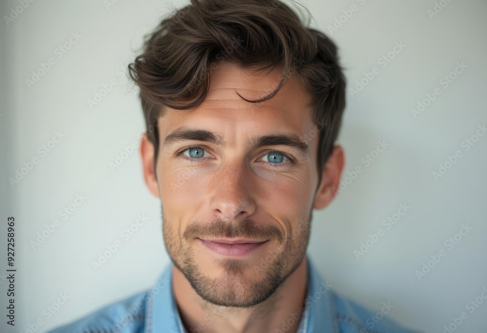 Obraz premium Handsome young man with blue eyes smiling