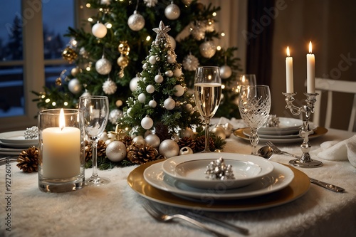 new year's eve christmas tree table setting christmas decor winter snow
