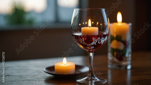 Romantic Wine Glass with Candles 
