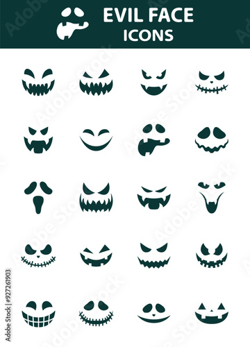 set of evil face, pumpkin face, ghost