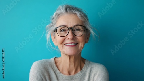 Elderly woman's portrait, beauty aging, glasses.