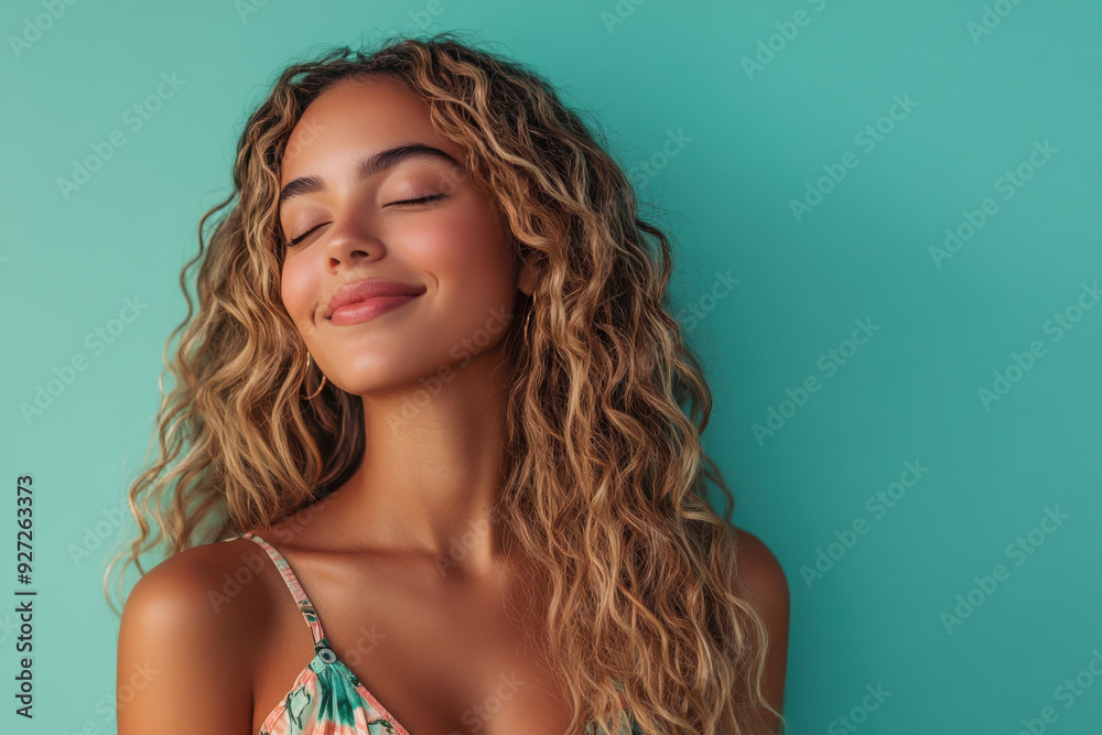 A close up of a woman's face with her eyes closed and long blond hair A close up of a woman's face with her eyes closed and long blond hair