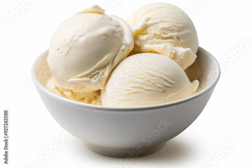 vanilla ice cream in a white bowl on a white background