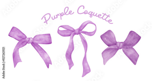 Purple Coquette Ribbon bow Collection Vintage aesthetic watercolor banner