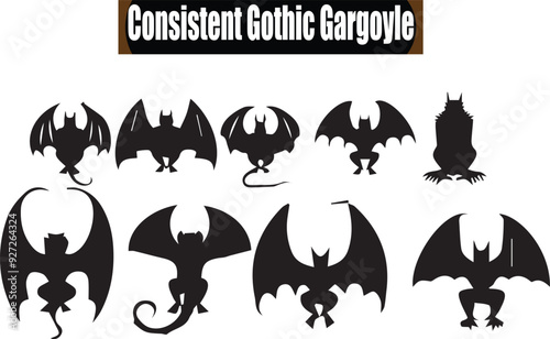 Consistent Gothic Gargoyle Modern Black Silhouette Design Elements