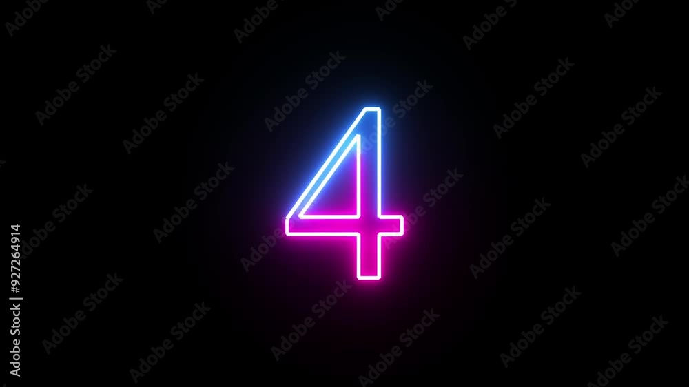 Glowing neon numeric number 4 animation. Purple and blue neon font alphanumeric Glowing neon numeric number 4 animation. Purple and blue neon font alphanumeric