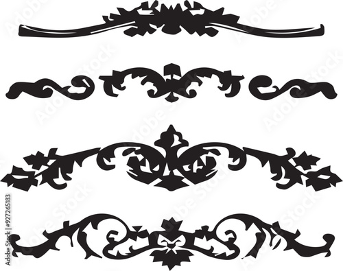 Classical Baroque Cartouche Modern Black Silhouette Design Elements