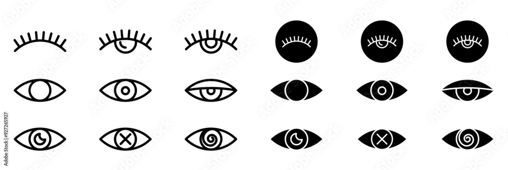 eye vector icon set. eyeball line icon. vision pictogram. private crossed eye sign. open and closed eyes symbol. visible and invisible icon set. show and hide. see and hide button