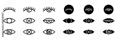 eye vector icon set. eyeball line icon. vision pictogram. private crossed eye sign. open and closed eyes symbol. visible and invisible icon set. show and hide. see and hide button