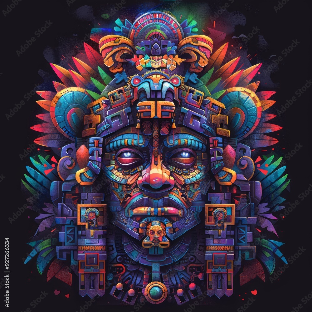 Naklejka premium A striking depiction of an ancient figure adorned with intricate details and bold colors