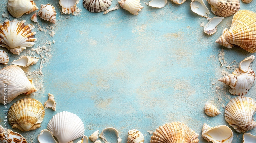 Obraz premium Seashells on Blue - A Coastal Frame of Memories 