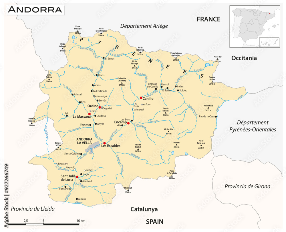Fototapeta premium Vector map of the Principality of Andorra