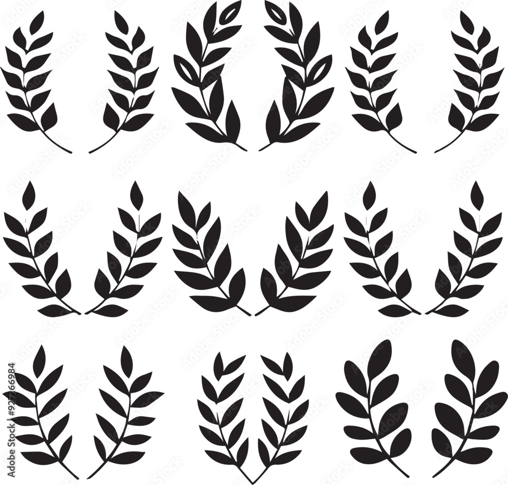 Laurel Wreath Dark Silhouette Shapes Vector Set Laurel Wreath Dark Silhouette Shapes Vector Set