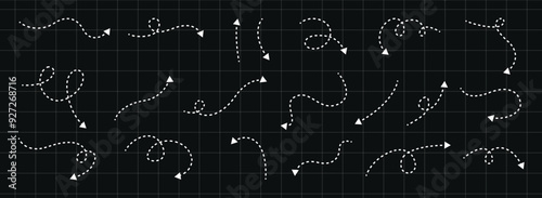 Set of simple linear dashed vector arrows white and black.eps