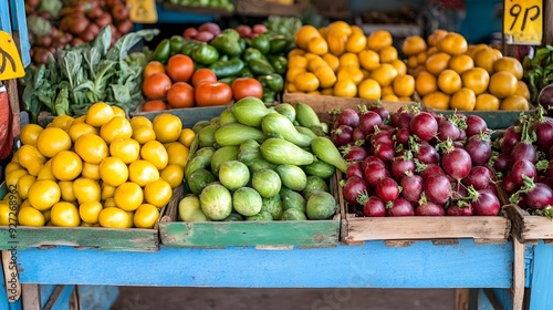 Vibrant Market Stall Brimming with Fresh Seasonal Produce Display