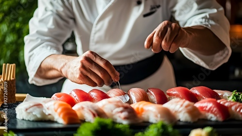Wallpaper Mural Sushi Chef Meticulously Preparing Sashimi Platter for Gourmet Cuisine Torontodigital.ca