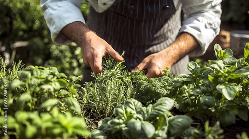 Wallpaper Mural Chef Foraging Fresh Herbs and Vegetables in Lush Organic Garden Torontodigital.ca